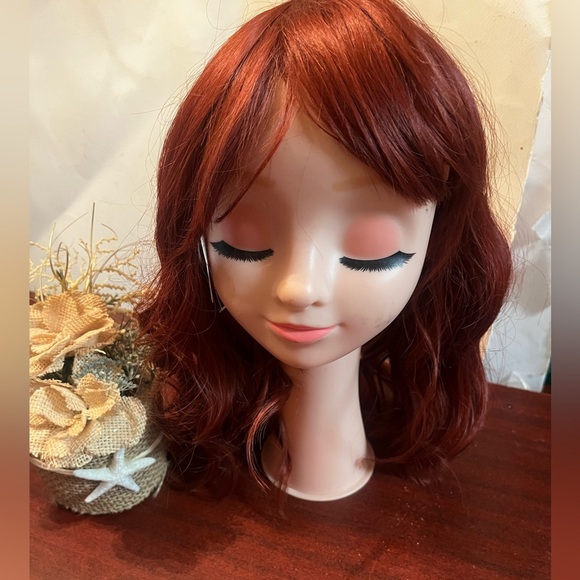 Auburn Curtain Bangs Curly Synthetic Wig Full Cap - Picture 6 of 6